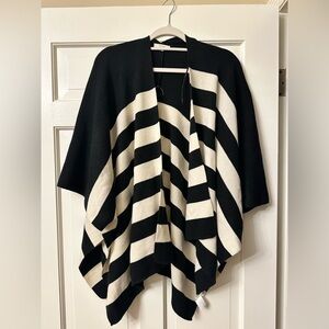 Loft Black and White Striped Poncho Cardigan